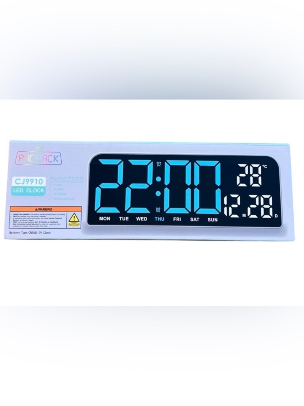 CJ9910 Large Digital LED Wall Clock in Light Blue